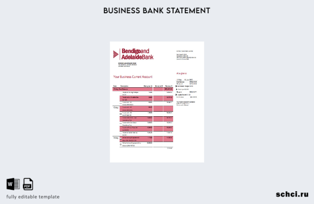 цифровая загрузка выписки со счета компании Bendigo and Adelaide Bank Шаблон в ф